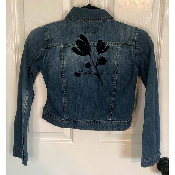 Roebuck & Co. Girl's Embroidered Flowers Jean Jacket Front Pockets Medium 10/12 - Picture 9 of 9